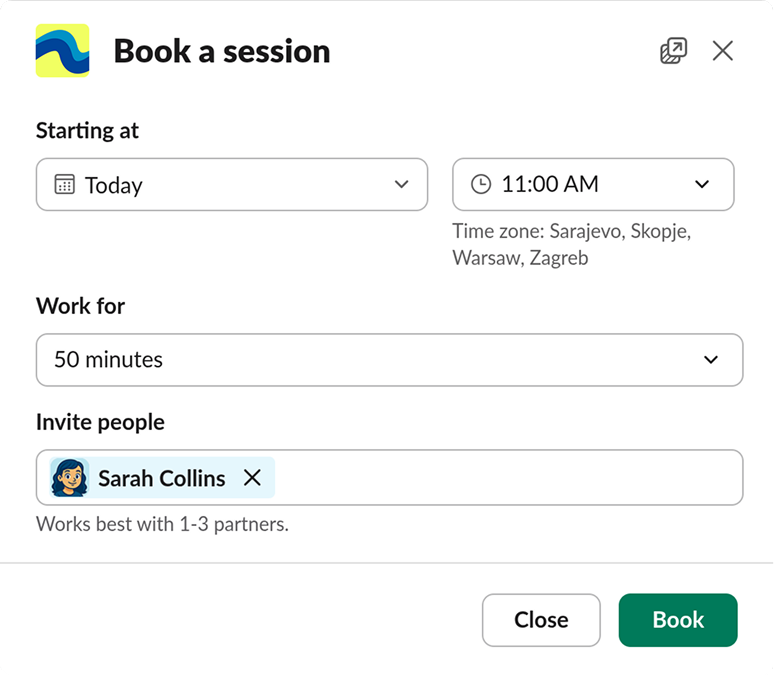 Book a session in Slack